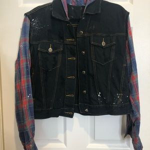 vintage denim / plaid jacket with hood
